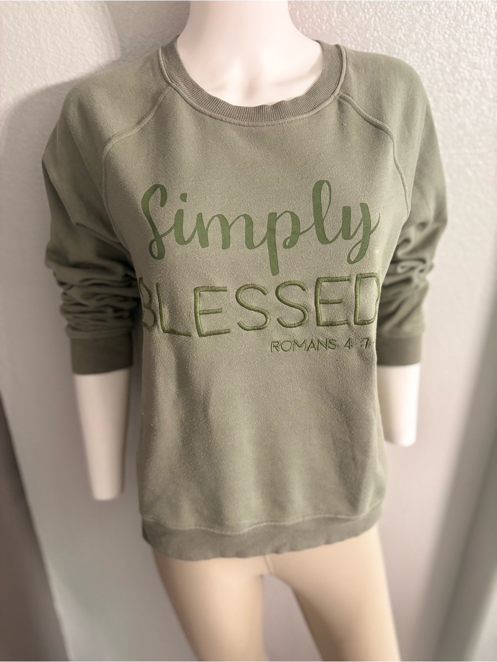 Simply Blessed Olive Green Crew Neck Sweatshirt - Women's Casual Pullover